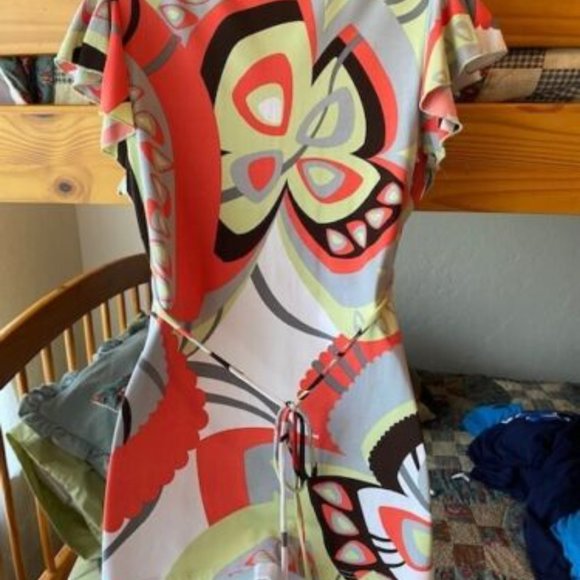 Lot of 3~DRESS BARN Silky s/s TUNIC TOPS~fluttery-BLUES-Retro ORANGE Gray-sz M - Picture 9 of 16